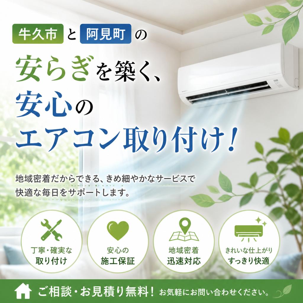 牛久市と阿見町の安らぎを築く、安心のエアコン取り付け！