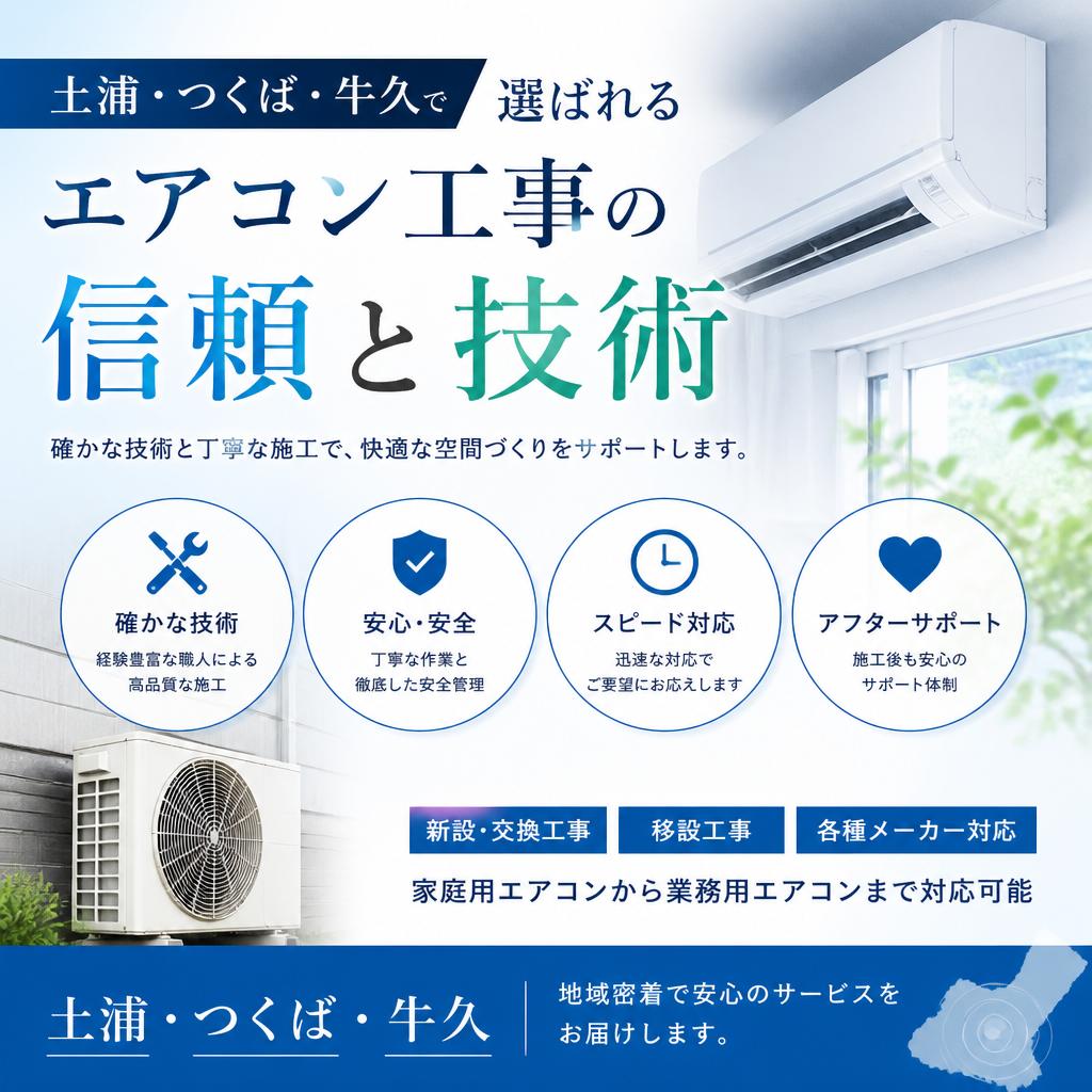 土浦・つくば・牛久で選ばれるエアコン工事の信頼と技術