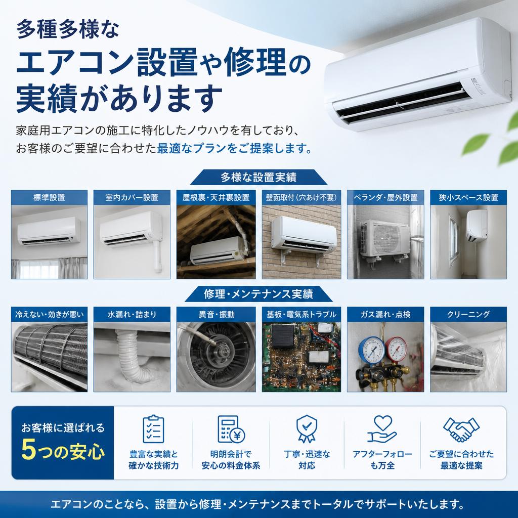 エアコン工事の豊富な経験