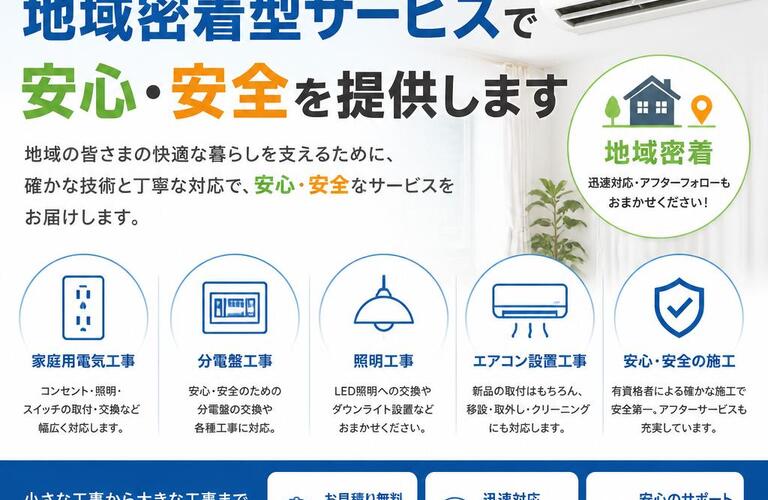 家庭用電気からエアコン設置まで、地域密着型サービスで安心・安全を提供する