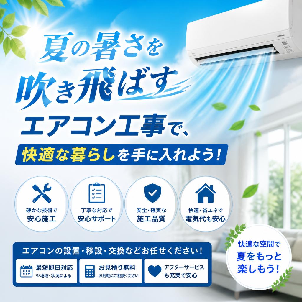 夏の暑さを吹き飛ばすエアコン工事で、快適な暮らしを手に入れよう！