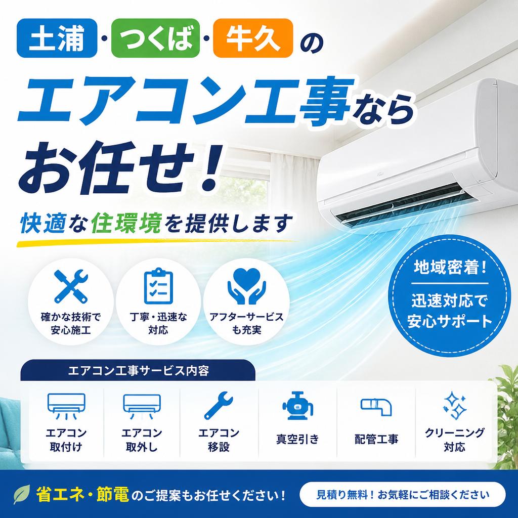 土浦・つくば・牛久のエアコン工事ならお任せ！快適な住環境を提供します