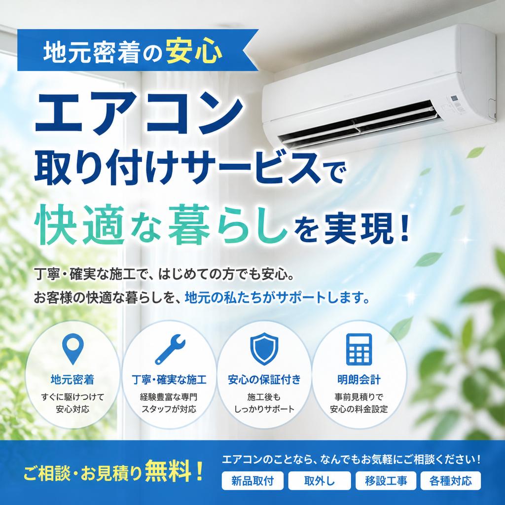地元密着の安心エアコン取り付けサービスで快適な暮らしを実現！