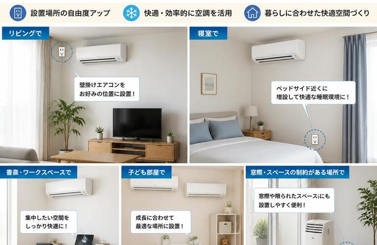 多彩なエアコンの使い方を実現するコンセント増設！