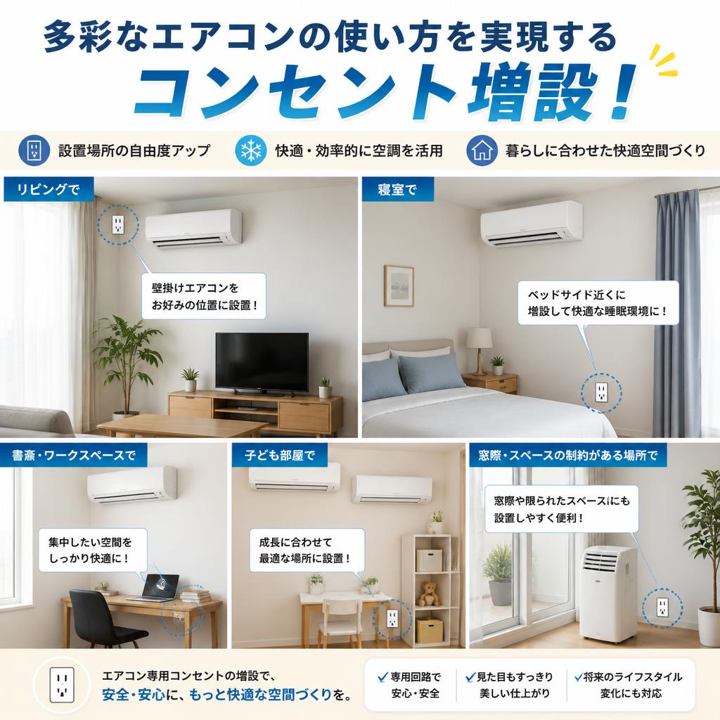 多彩なエアコンの使い方を実現するコンセント増設！