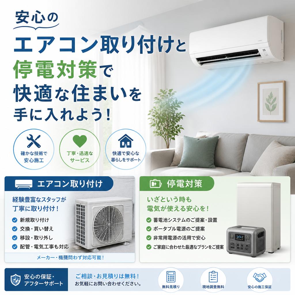 安心のエアコン取り付けと停電対策で快適な住まいを手に入れよう！