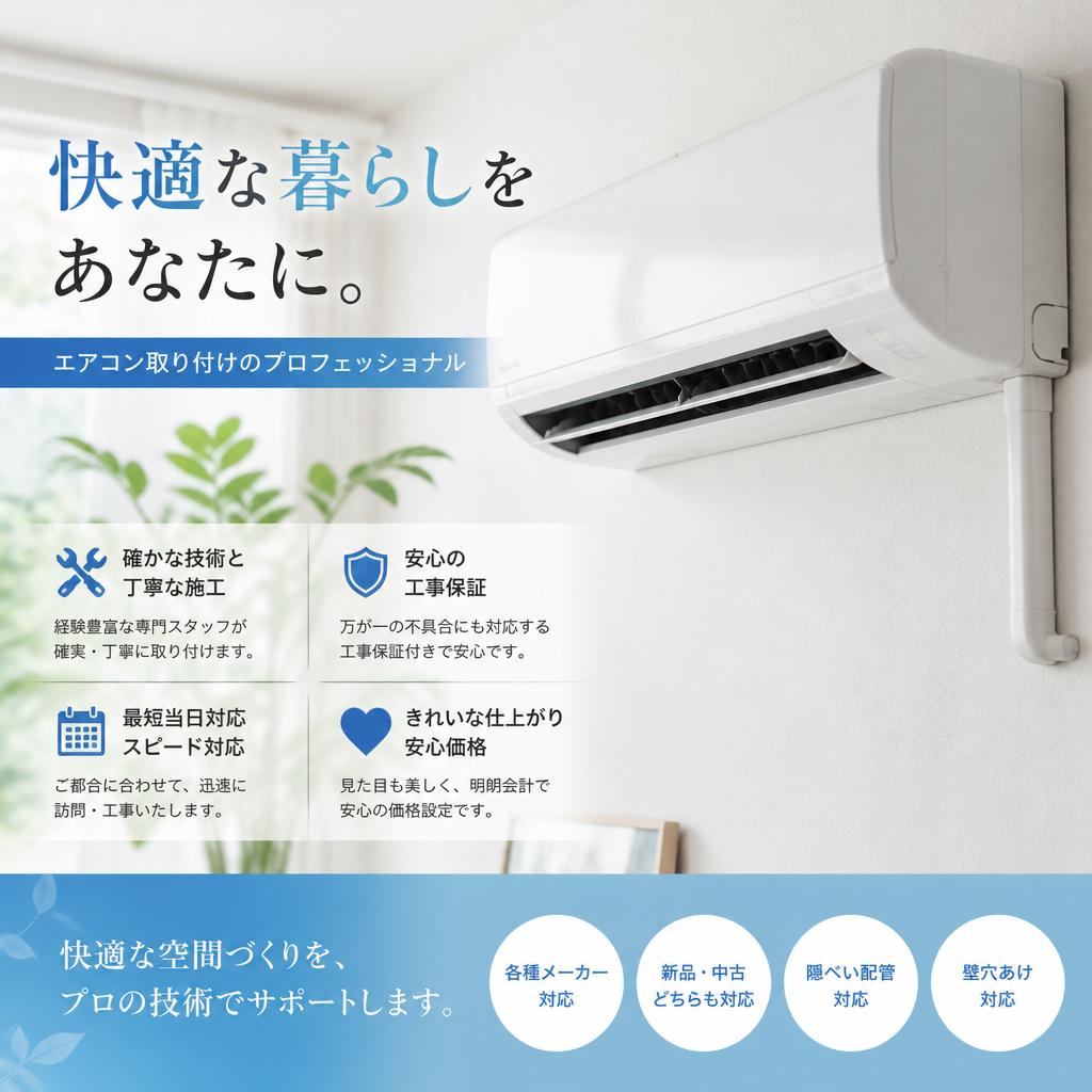 快適な暮らしをあなたに。エアコン取り付けのプロフェッショナル