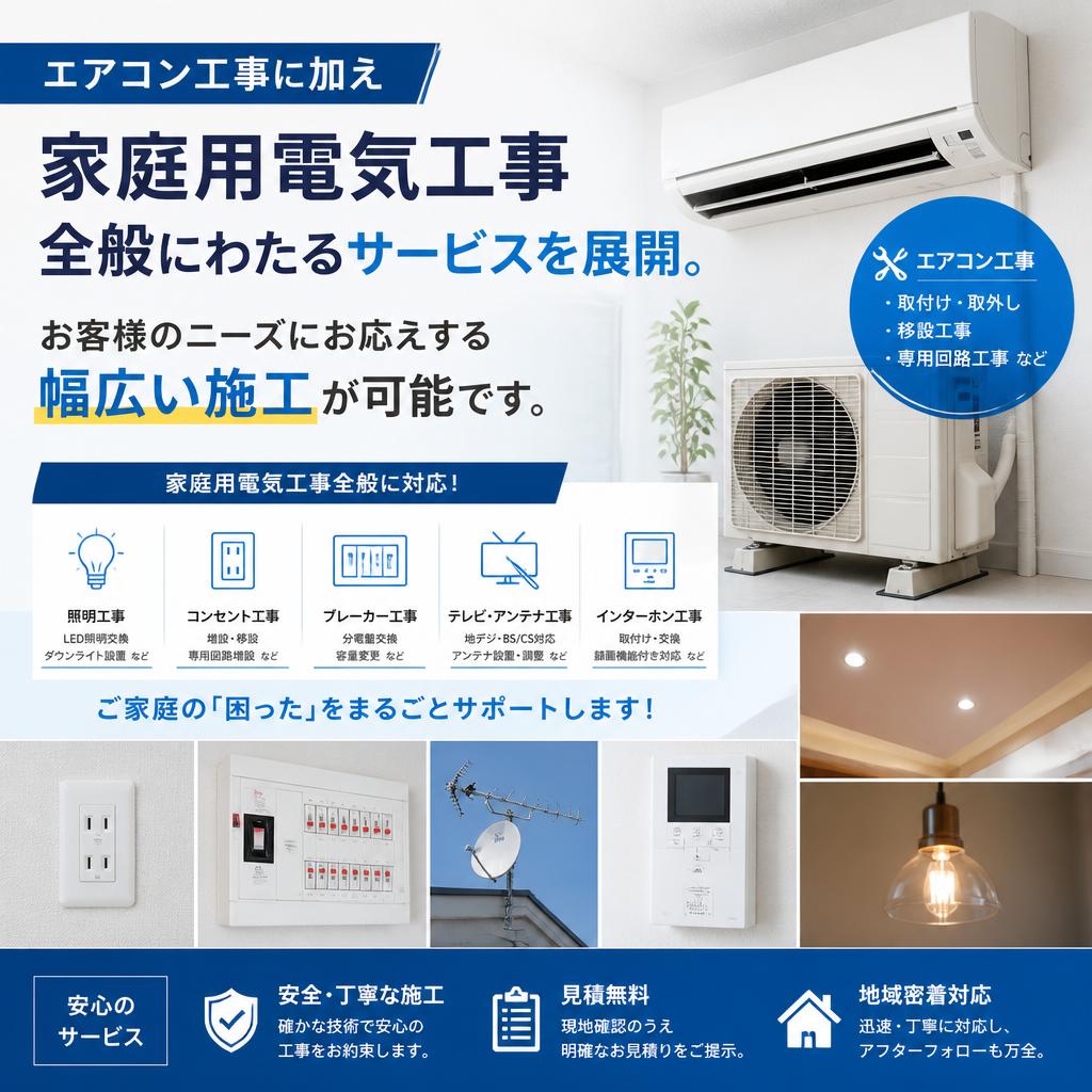 家庭用電気工事もお任せ！
