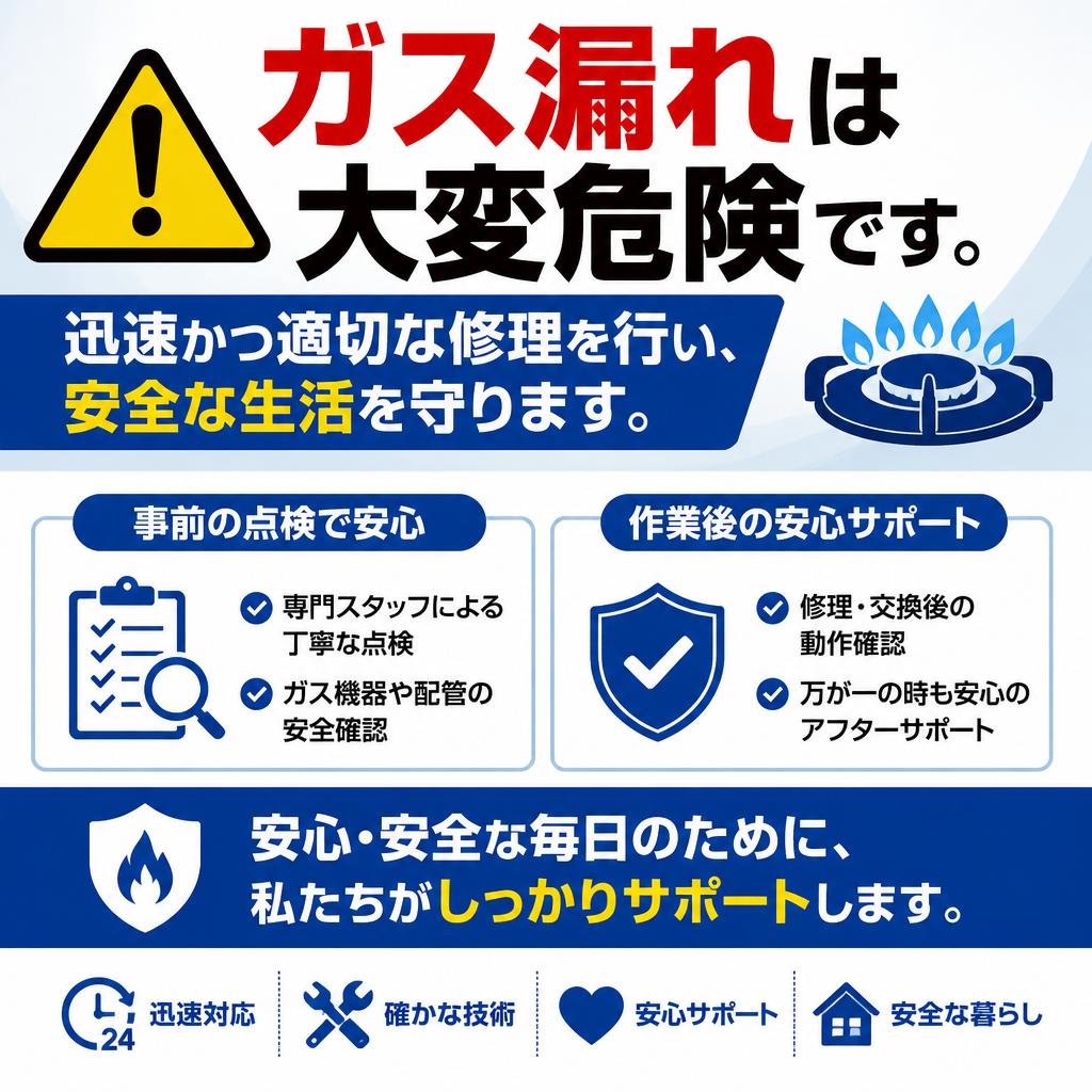 ガス漏れ修理もお任せ！安全第一の施工