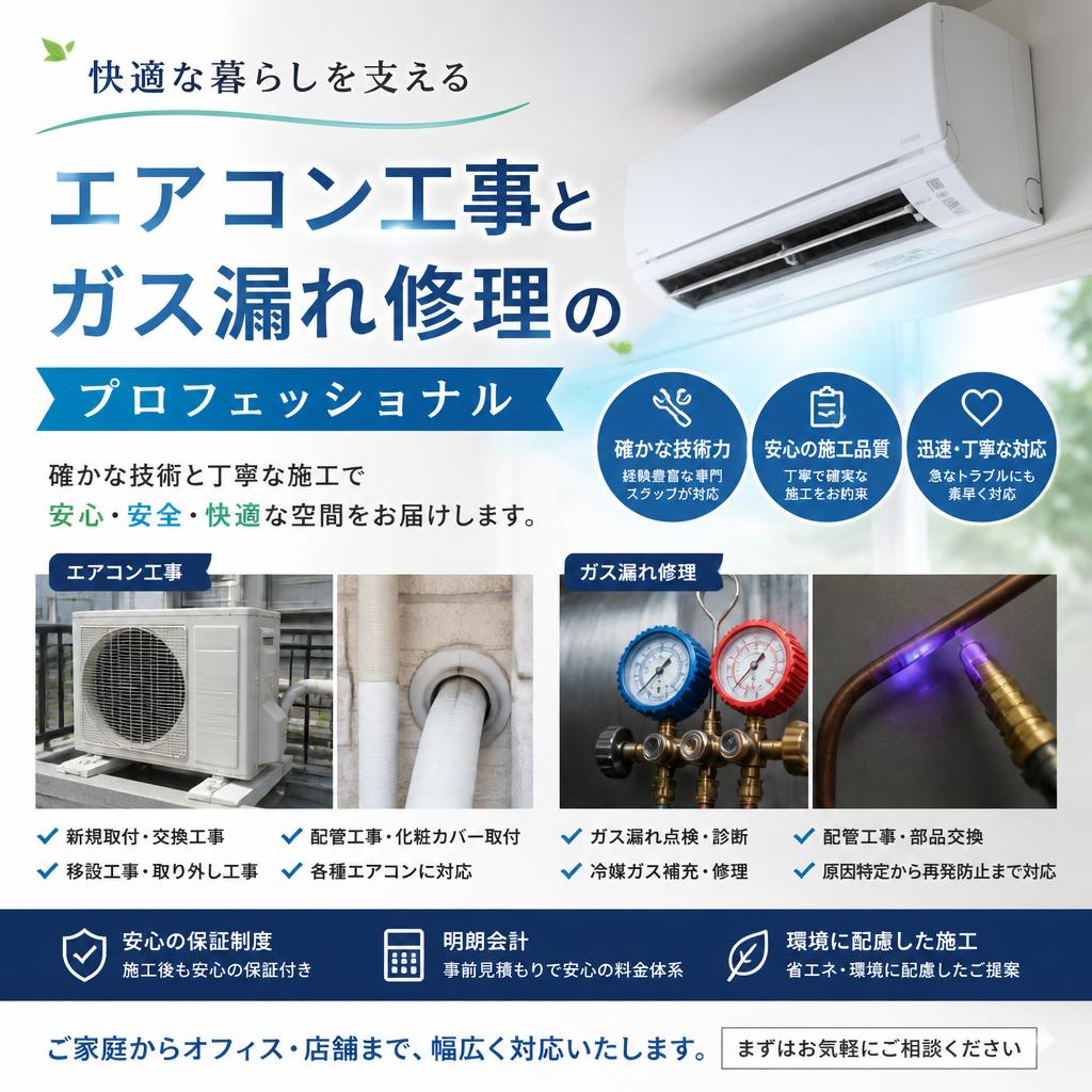 快適な暮らしを支えるエアコン工事とガス漏れ修理のプロフェッショナル