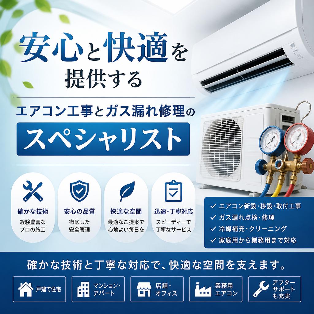 安心と快適を提供するエアコン工事とガス漏れ修理のスペシャリスト