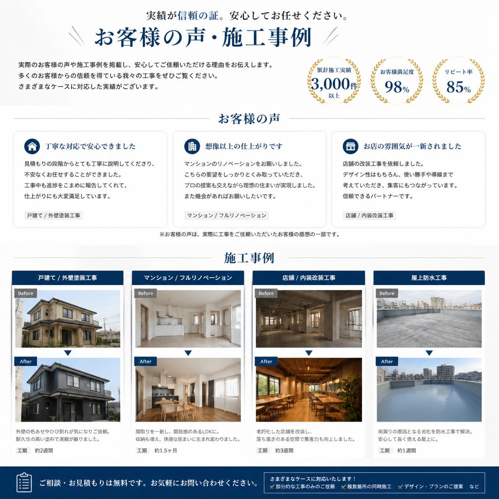 お客様の声と施工事例