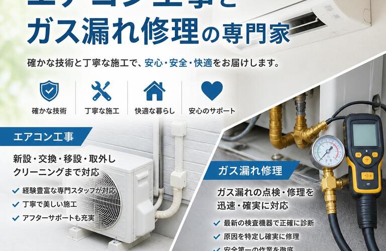 快適な住まいを支えるエアコン工事とガス漏れ修理の専門家