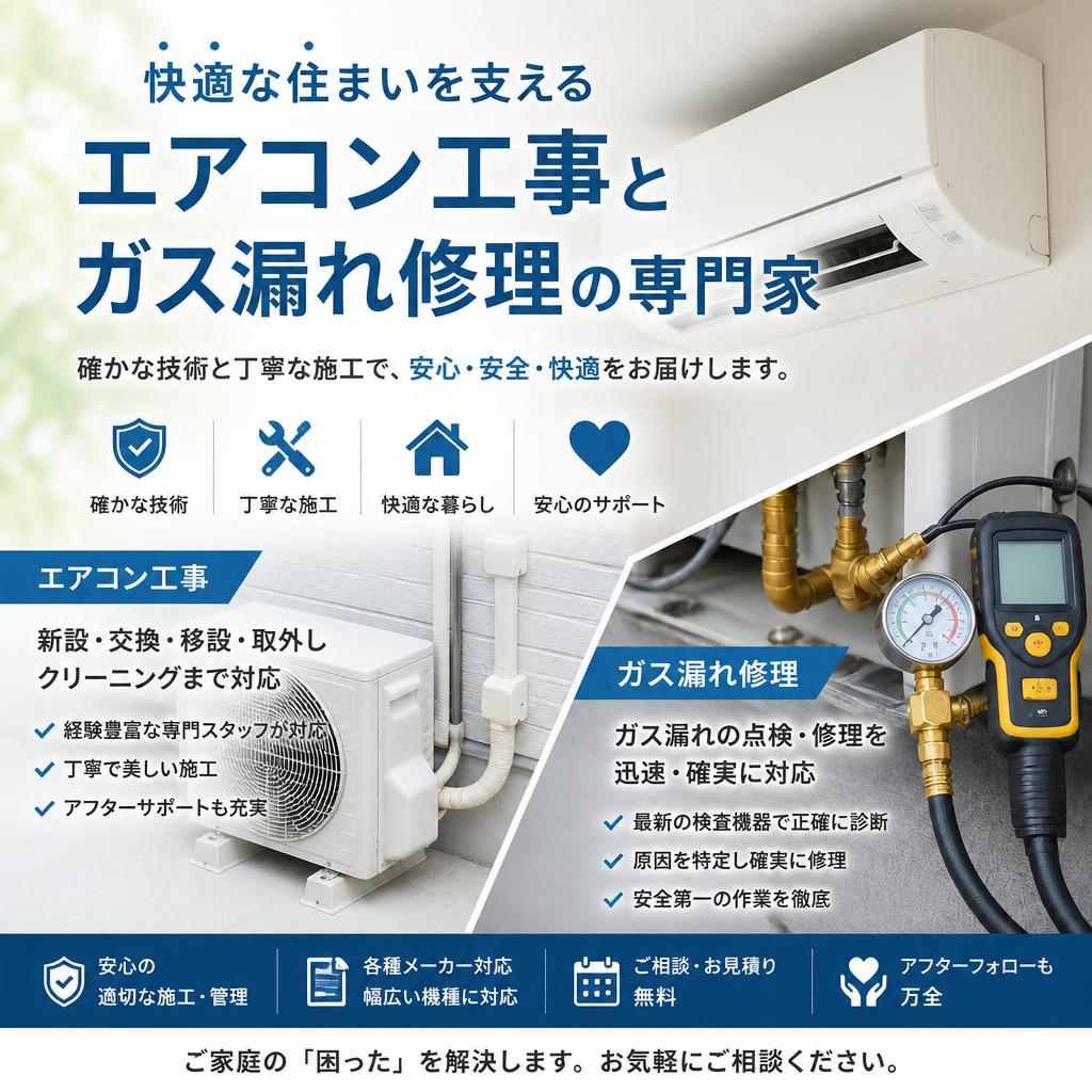 快適な住まいを支えるエアコン工事とガス漏れ修理の専門家
