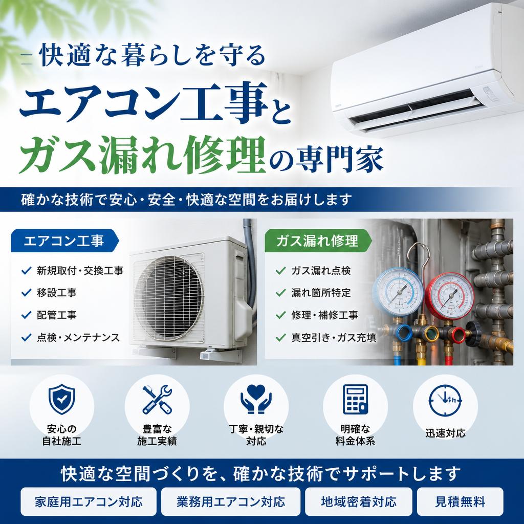 快適な暮らしを守るエアコン工事とガス漏れ修理の専門家