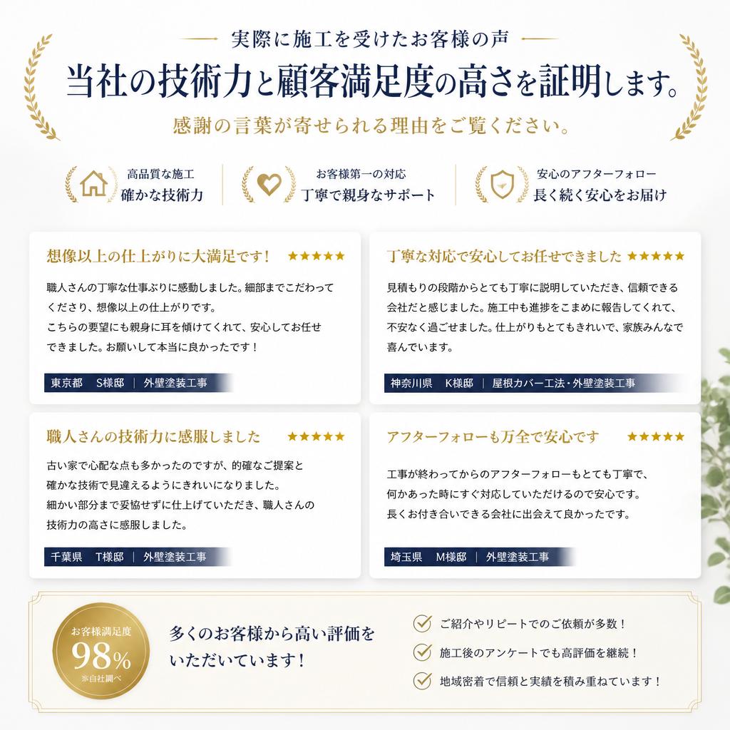 お客様の声：満足度100%の施工