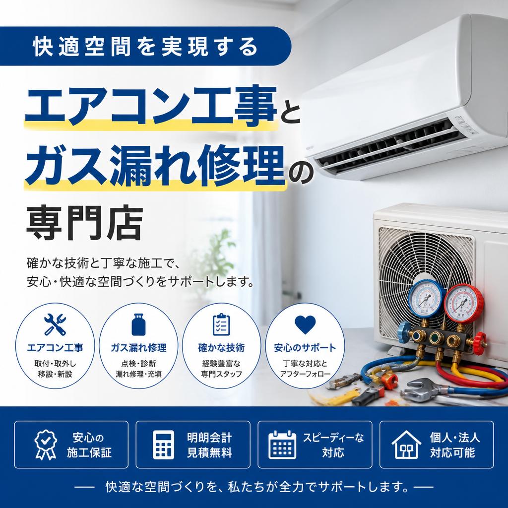 快適空間を実現するエアコン工事とガス漏れ修理の専門店