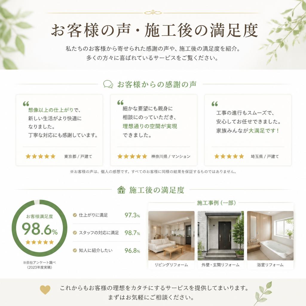 お客様の声: 施工実績と満足度の高さ