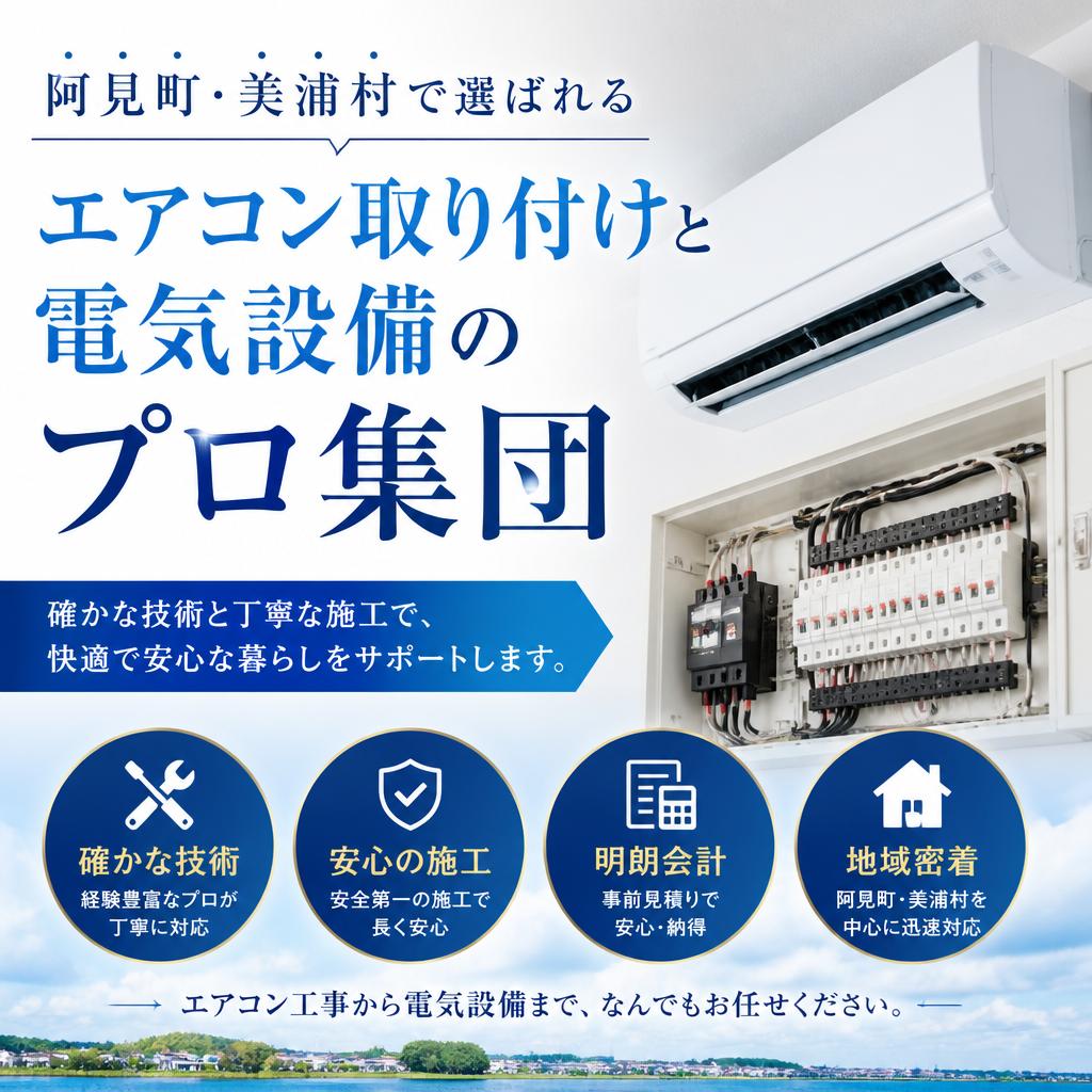 阿見町・美浦村で選ばれるエアコン取り付けと電気設備のプロ集団