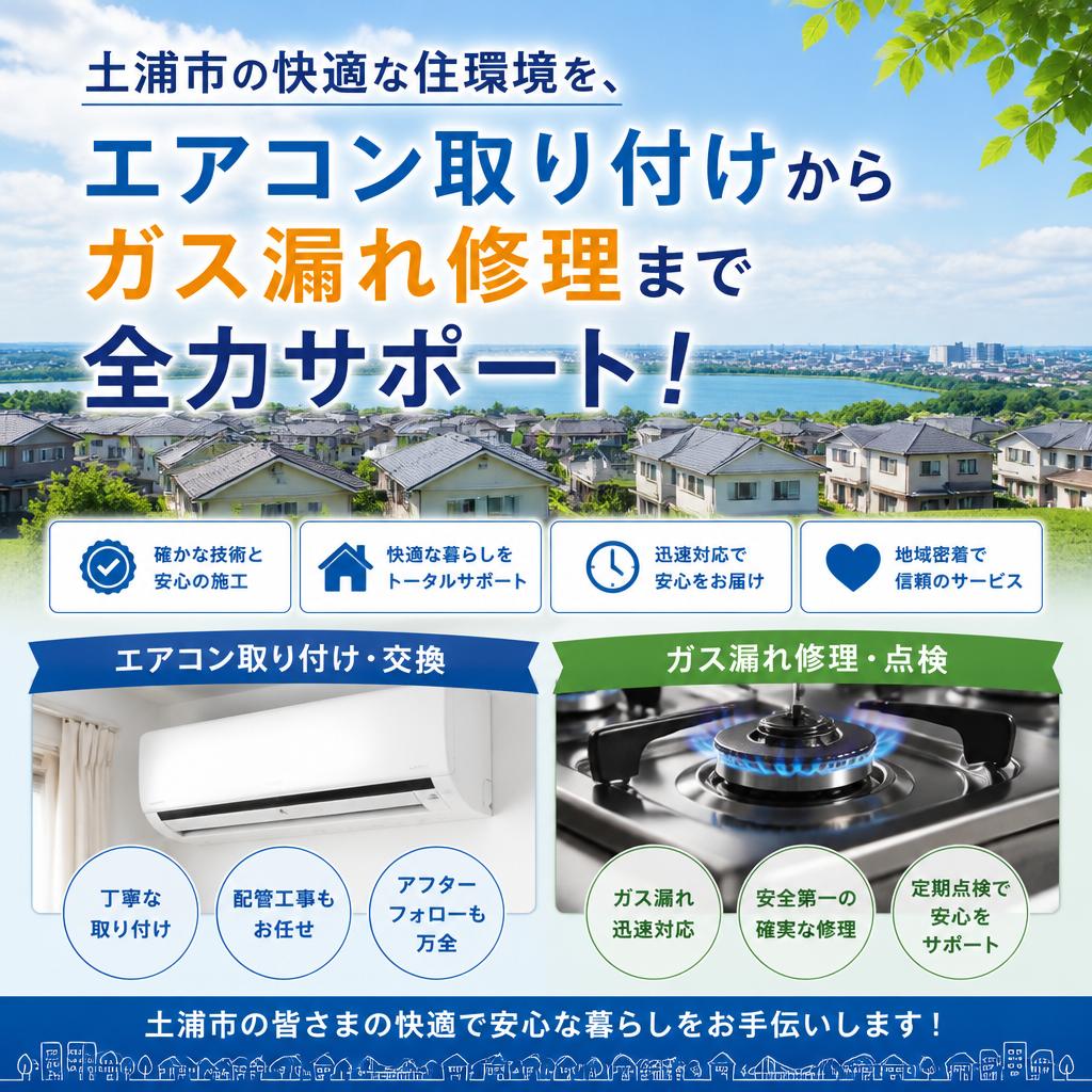 土浦市の快適な住環境を、エアコン取り付けからガス漏れ修理まで全力サポート！