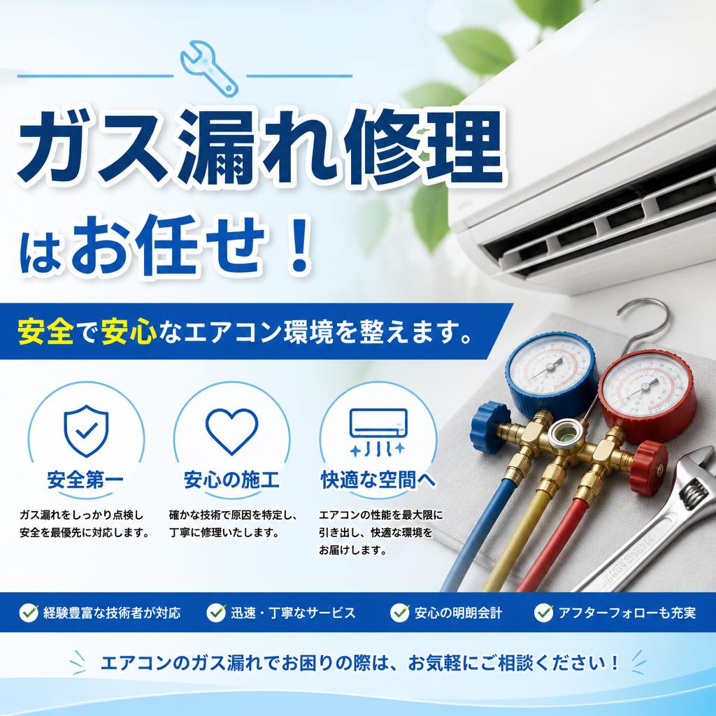 ガス漏れ修理はお任せ！安全で安心なエアコン環境を整えます。