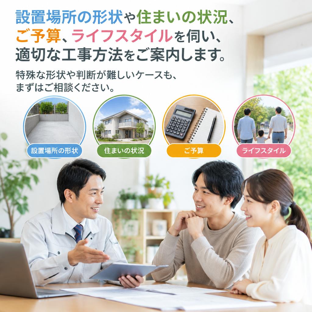 設置場所やご予算に合わせて、あなたにぴったりのご提案